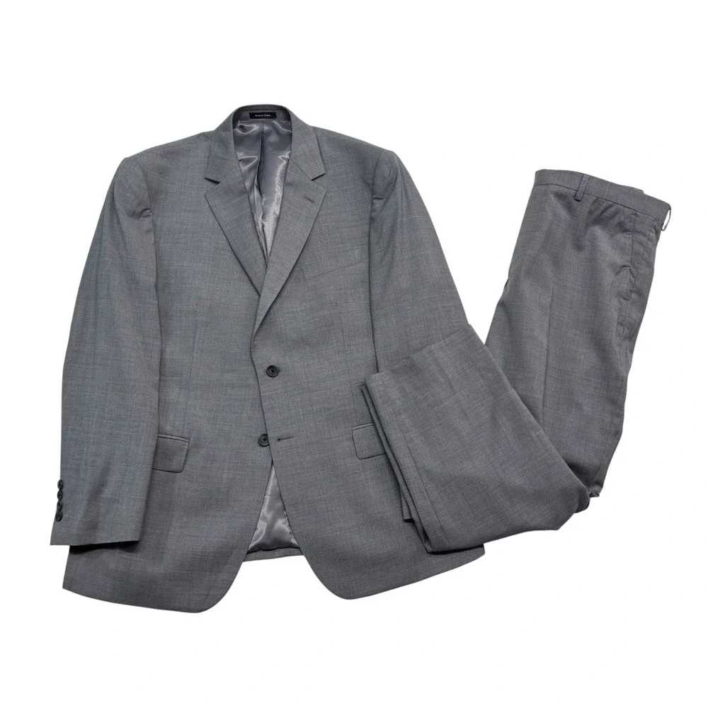 Pronto Uomo Platinum 44R 38x29 Gray 2pc Pant Suit Stretch Wool Flat Front Mens
